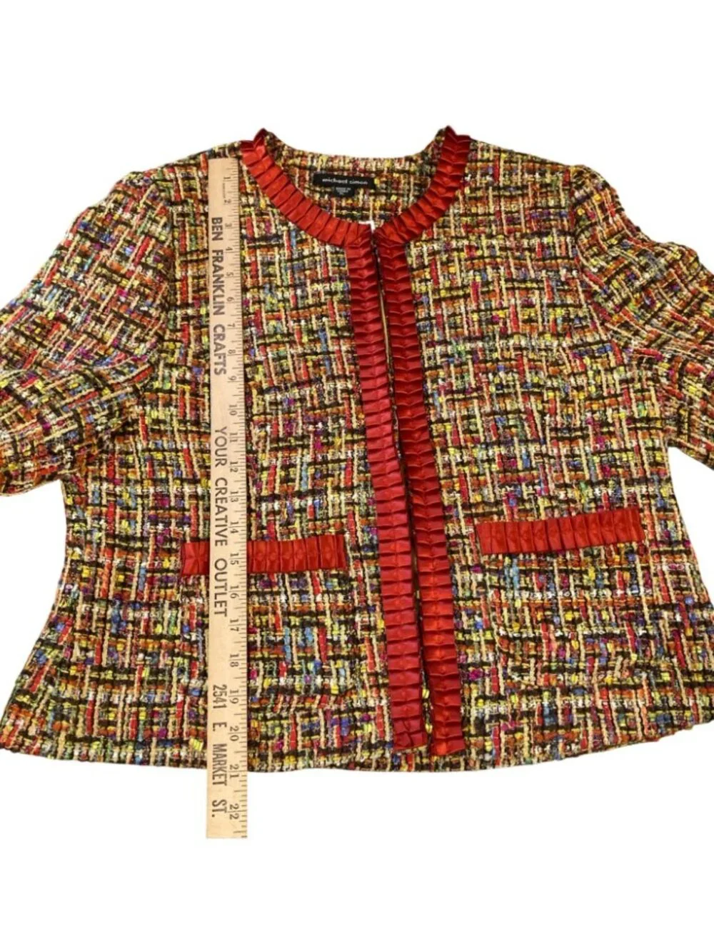 Michael Simon Tweed Blazer PL Brown Orange Colorful Business Casual Career Chic